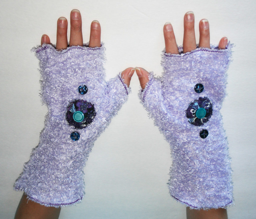 Upcycled fingerless gloves by Mandy Wildman